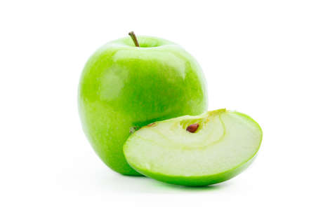 Sliced Green apple isolated on the white backgroundの写真素材