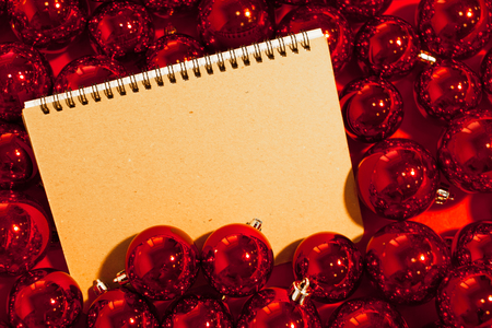 Greeting card mock up with christmas ornamentsの写真素材