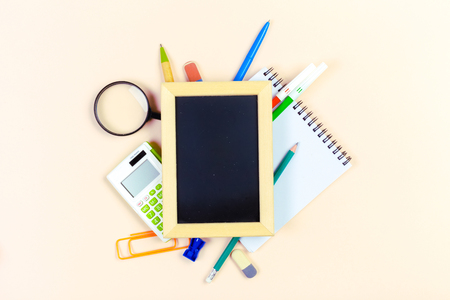 Small wooden framed blank blackboard for your designの写真素材