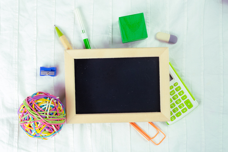Small wooden framed blank blackboard for your designの写真素材