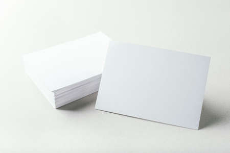blank business cards on grey backgroundの写真素材
