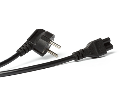 Black power cable with plug and socket isolated on white
