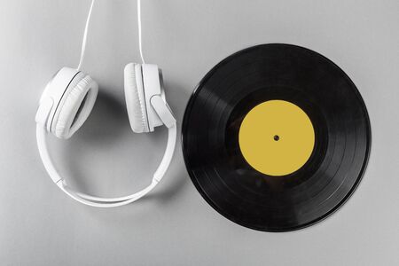 vintage vinyl on gray backgroundの写真素材