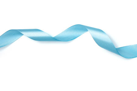 Shiny blue ribbon  isolated on whiteの写真素材