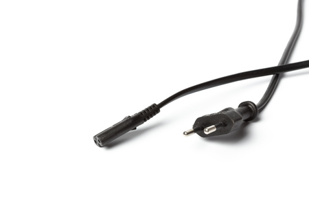 Black power cable with plug and socket isolated on white