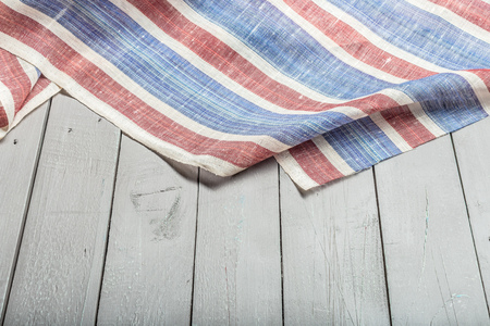 Tablecloth textile on wooden backgroundの写真素材