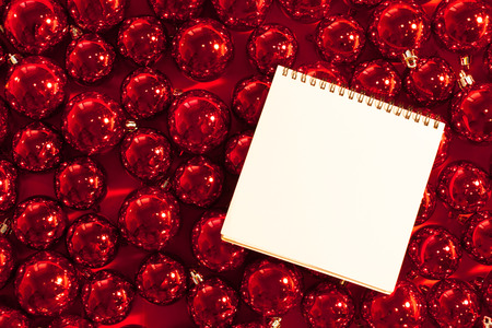 Greeting card mock up with christmas ornamentsの写真素材