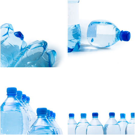 plastic bottles of water on white backgroundの写真素材