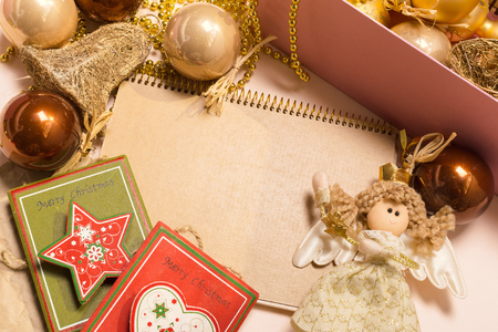 Greeting card  mock up with christmas ornamentsの写真素材