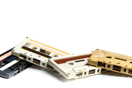 vintage cassette tape isolated white backgroundの写真素材