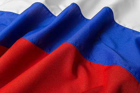 close up shot of wavy flag of Russiaの写真素材