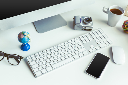 working table with computerの写真素材
