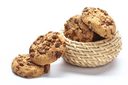 Chocolate chip cookie on whiteの写真素材