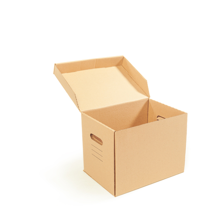 Cardboard boxes isolated over white backgroundの写真素材