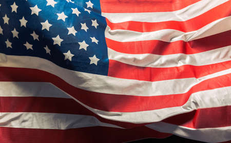 Closeup of ruffled American flagの写真素材