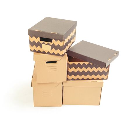 Cardboard boxes isolated over white backgroundの写真素材