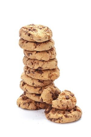 Chocolate chip cookie on whiteの写真素材