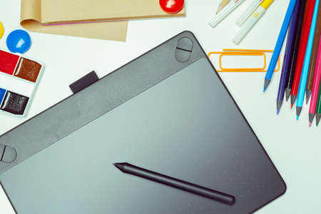 Concept artist desktop. Graphics tabletの写真素材