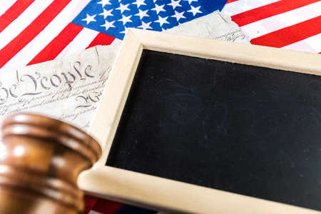 Wooden gavel and USA flag