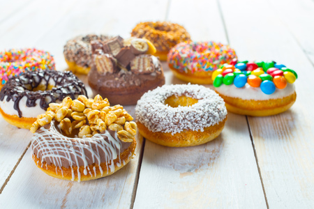 Donut. Sweet icing sugar food. Dessert colorful snack.の写真素材
