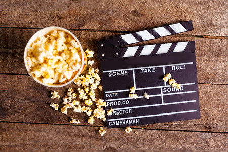 popcorn box with clapper boardの写真素材