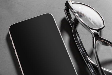 modern black office desktop sceneの写真素材