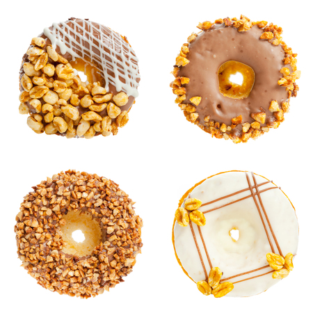 Delicious donuts collage, isolated on whiteの写真素材