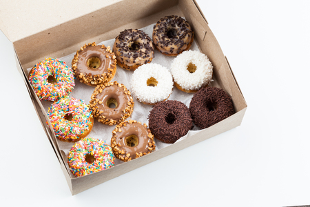 sweet donuts in a paper boxの写真素材