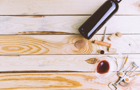 Glass and bottle with red wineの写真素材