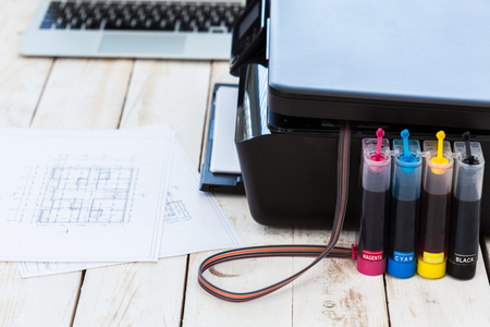 Printer, copier, scanner. Office tableの写真素材