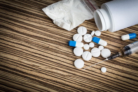 Drug syringe and cooked heroinの写真素材