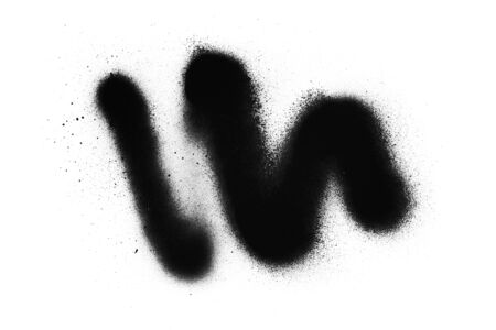 Black color spray paint on a white background paperの写真素材
