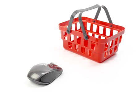 Computer mouse and shopping cartの写真素材