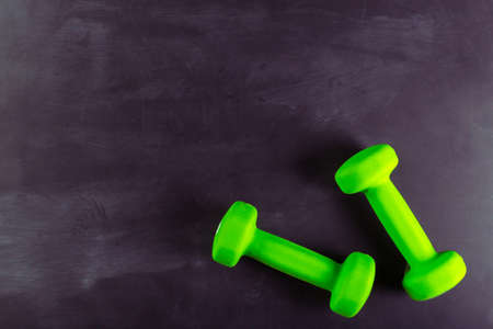 Sports equipment on wooden floorの写真素材