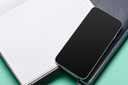 Black smartphone on the tableの写真素材