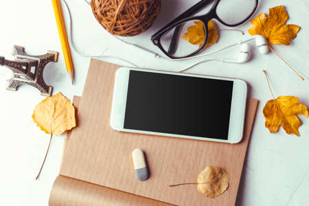 Top view smartphone mock up template with black screen