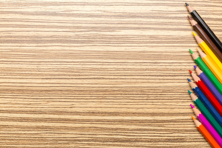 School supplies on wooden backgroundの写真素材