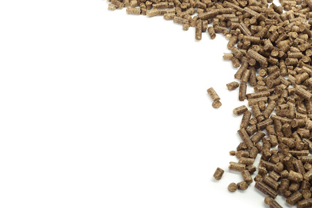 stack of wooden pellets for bio energy, white background, isolated