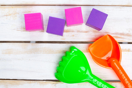 Colorful wooden building blocksの写真素材