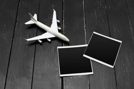 Model airplane on the wooden backgroundの写真素材