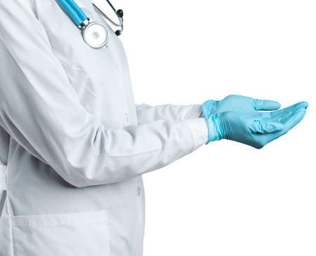 Woman doctor with a stethoscope. Isolated on white.の写真素材