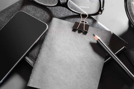 modern black office desktop sceneの写真素材