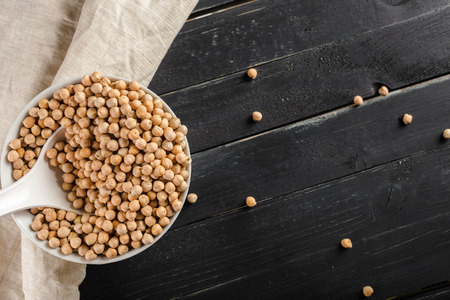 soybean on wooden tableの写真素材