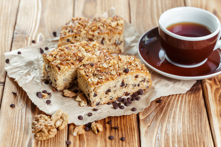 cake on old wooden backgroundの写真素材