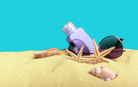 Seashells on sand at beachの写真素材