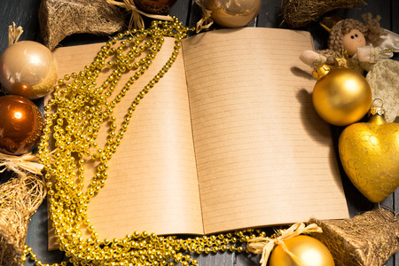 Greeting card  mock up with christmas ornamentsの写真素材