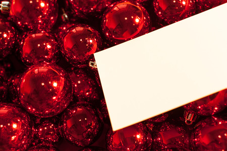 Greeting card mock up with christmas ornamentsの写真素材