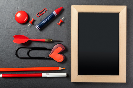 School office supplies on bllack backgroundの写真素材