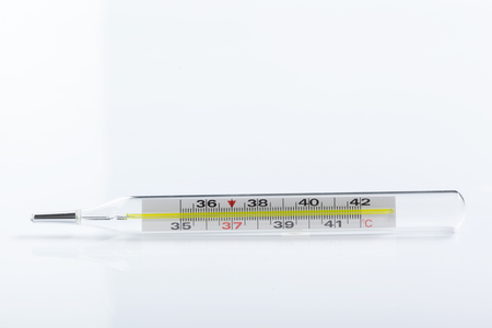 mercury thermometer, isolated on white backgroundの写真素材