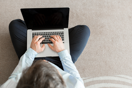 man using computerの写真素材
